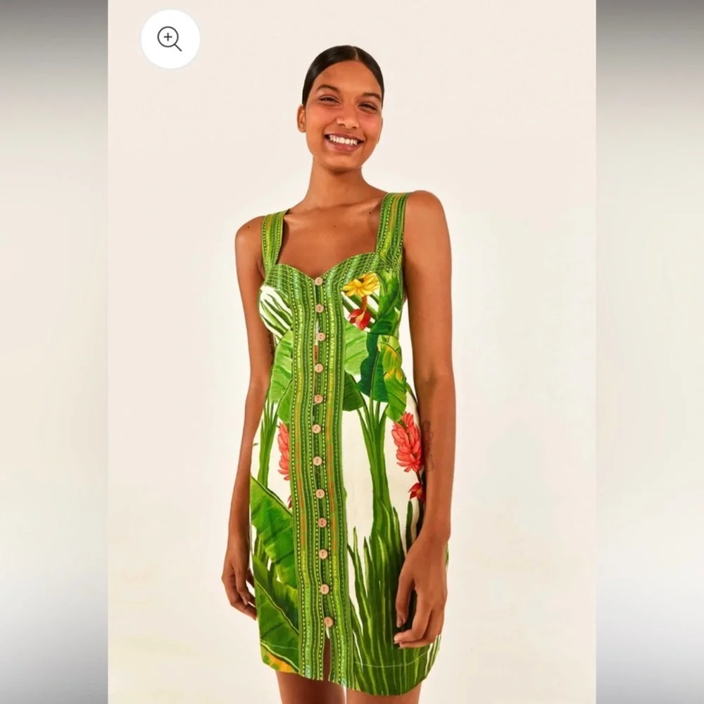 New Farm Rio Fresh Forest Scarf Sweetheart-Neck Minidress S - Picture 2 of 6